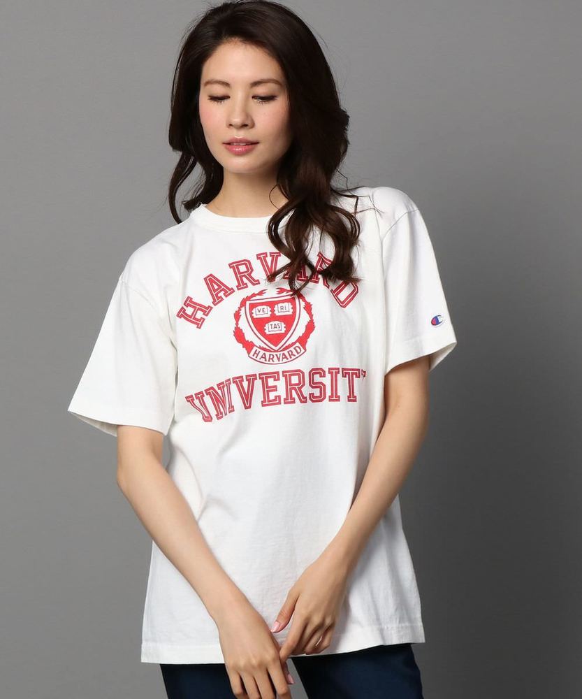 Champion T1011 HARVARDプリントクルーネックTシャツ レディース ホワイト