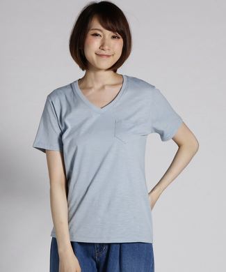 BACK NUMBER オーガニックスラブポケット付きVネックTシャツ レディース サックス