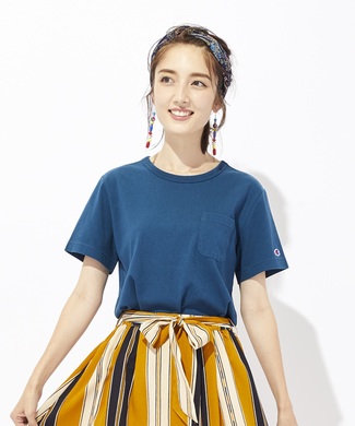 Champion ポケット付クルーネックTシャツ レディース ダークグリーン
