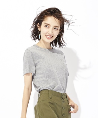 Champion ポケット付クルーネックTシャツ レディース グレー