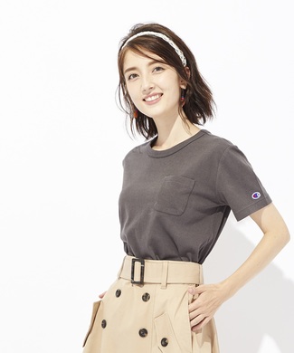 Champion ポケット付クルーネックTシャツ レディース ダークグレー