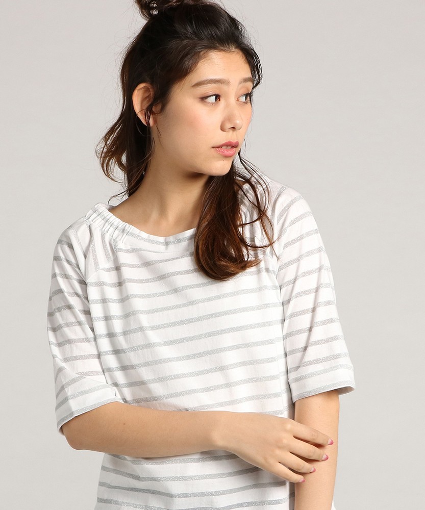 HONEYSUCKLE ROSE ラメボーダーオフショルプルオーバー レディース シルバー