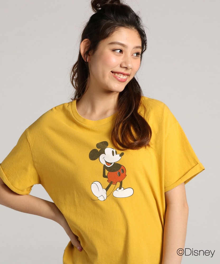 DISNEY ディズニーデザイン プリントTシャツ レディース イエロー