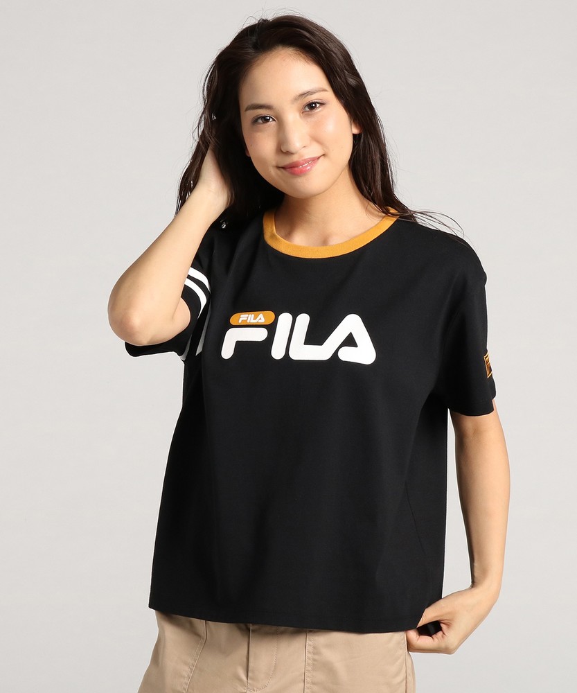 FILA ラインプリントTシャツ レディース ブラック