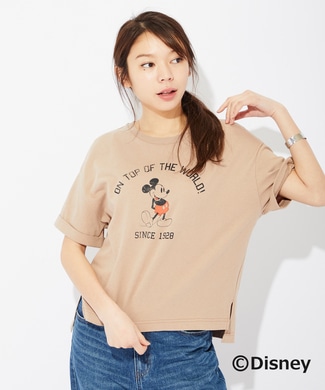 DISNEY 【WEB限定価格】ディズニープリントTシャツ(ミッキー) レディース ライトブラウン