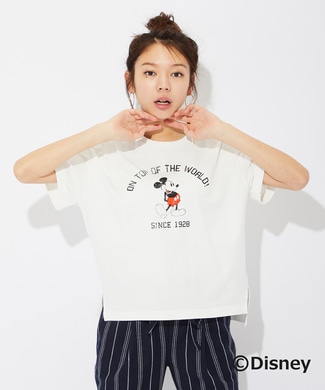 DISNEY 【WEB限定価格】ディズニープリントTシャツ(ミッキー) レディース オフシロ