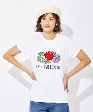 FRUIT OF THE LOOM カラープリントTシャツ レディース ホワイト