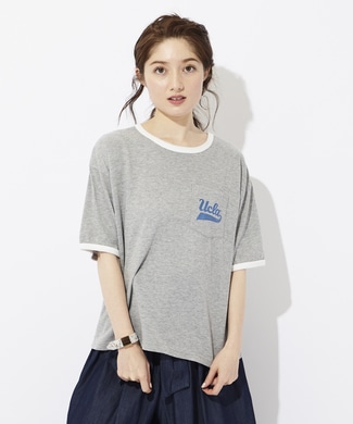 UCLA ロゴプリントリンガーTシャツ レディース グレー