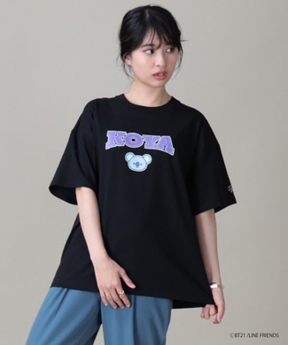 Other 【WEB限定カラー】「BT21」プリントTシャツ レディース ブラック＊ターコイズ