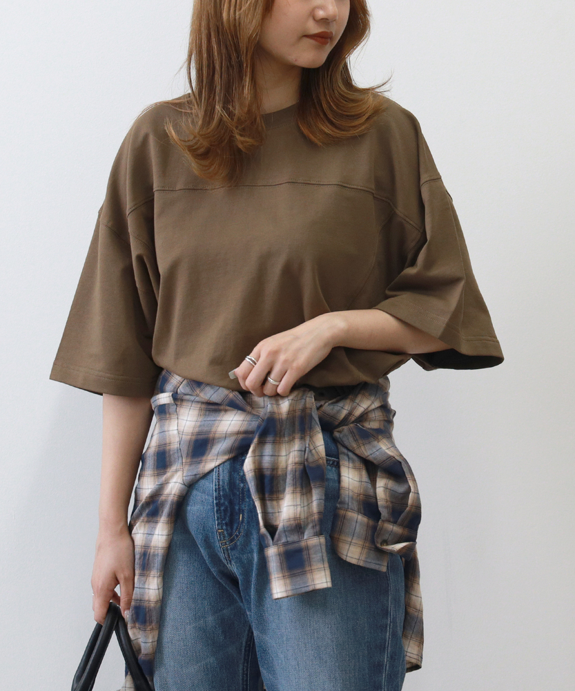 Right-on(近畿中国)の【見た目は秋、機能は夏】「インレイ」ショートTシャツ(接触冷感/UVカット)