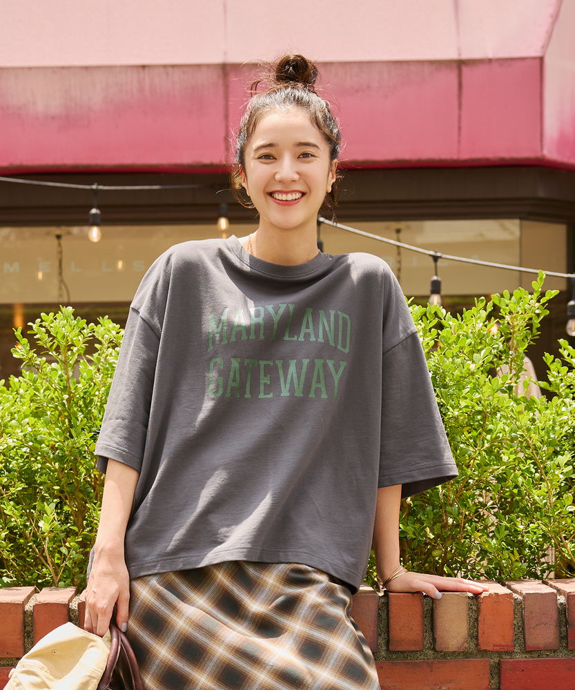Right-on(近畿中国)の【見た目は秋、機能は夏】「インレイ」ロゴTシャツ(接触冷感/UVカット)