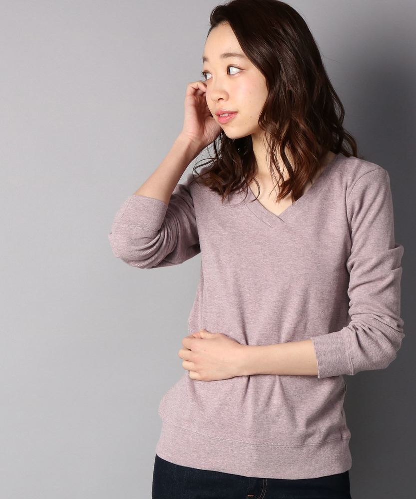 BACK NUMBER ストレッチVネックロングスリーブTシャツ レディース ピンク