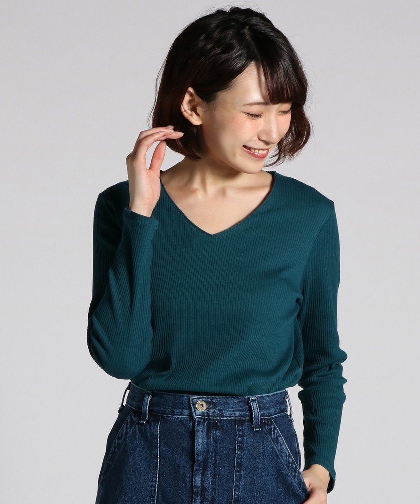 BACK NUMBER オーガニックリブカットソー レディース ダークグリーン
