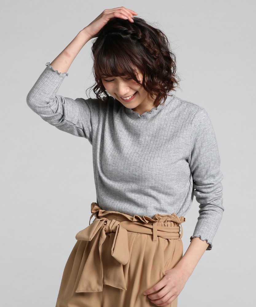 BACK NUMBER スタンドカラー付きテレコ編みカットソー レディース グレー