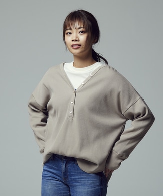 BACK NUMBER 【メンズ&レディーススウェット・ロンT2枚目半額】アメリカ軍リブ編みヘンリーネック Tシャツ レディース ベージュ