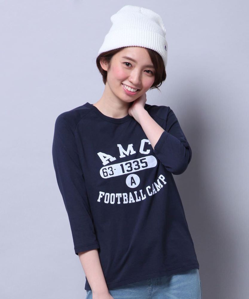 Champion プリント7分Tシャツ レディース ネイビー