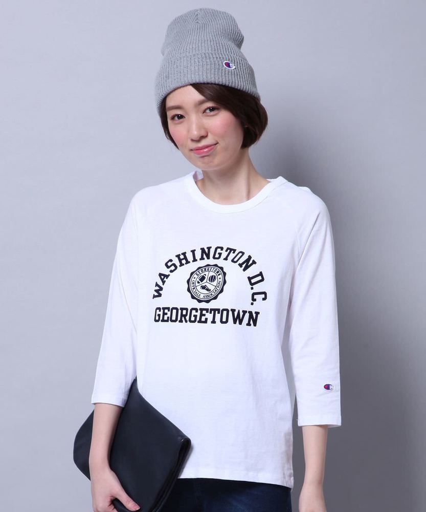 Champion プリント7分Tシャツ レディース ホワイト