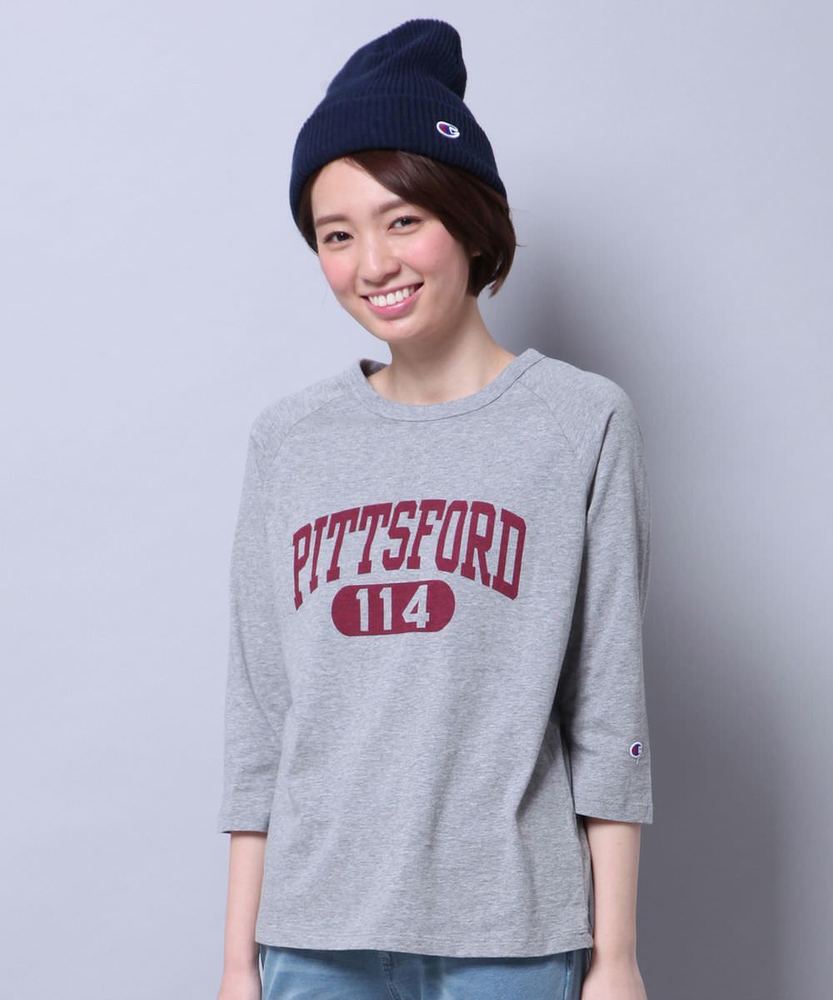 Champion プリント7分Tシャツ レディース グレー