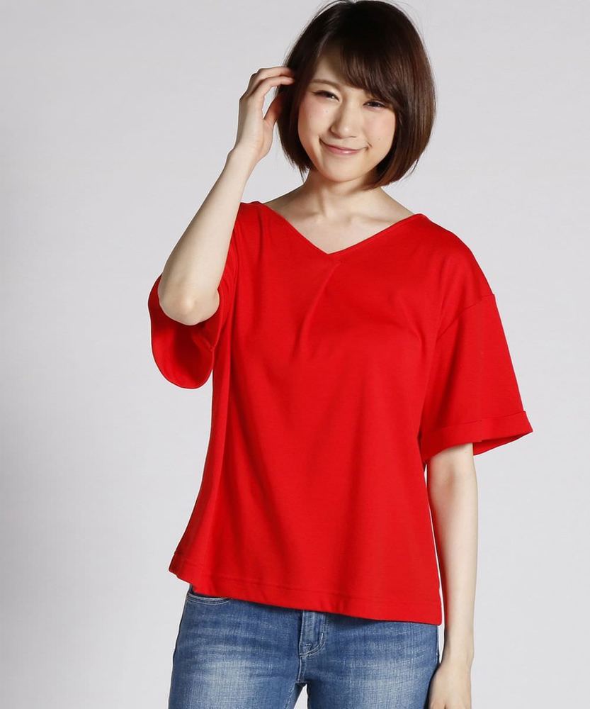 BACK NUMBER 【WEB限定価格】Vネックワイドスリーブプルオーバー レディース レッド