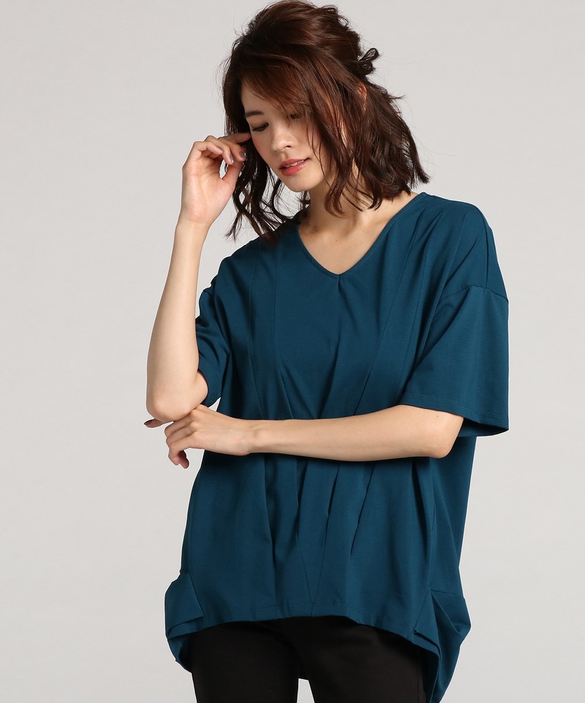 BACK NUMBER タック入りカットチュニック レディース グリーン