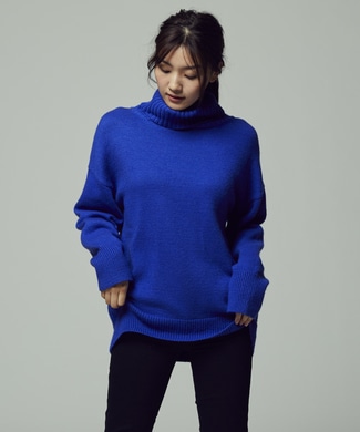 HARVARD 【期間限定20%OFF】ラムウールミックスハイネックニット レディース ブルー