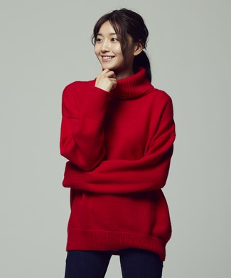 HARVARD 【期間限定20%OFF】ラムウールミックスハイネックニット レディース レッド