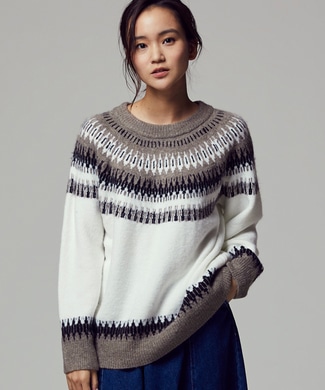 HARVARD 【期間限定20%OFF】求心柄ニット レディース オフシロ