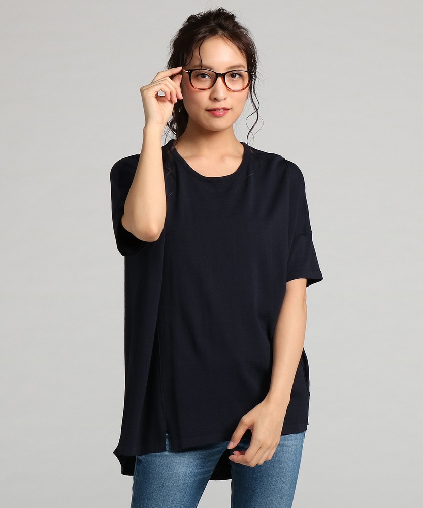 BACK NUMBER クルーネックニットチュニック レディース ネイビー