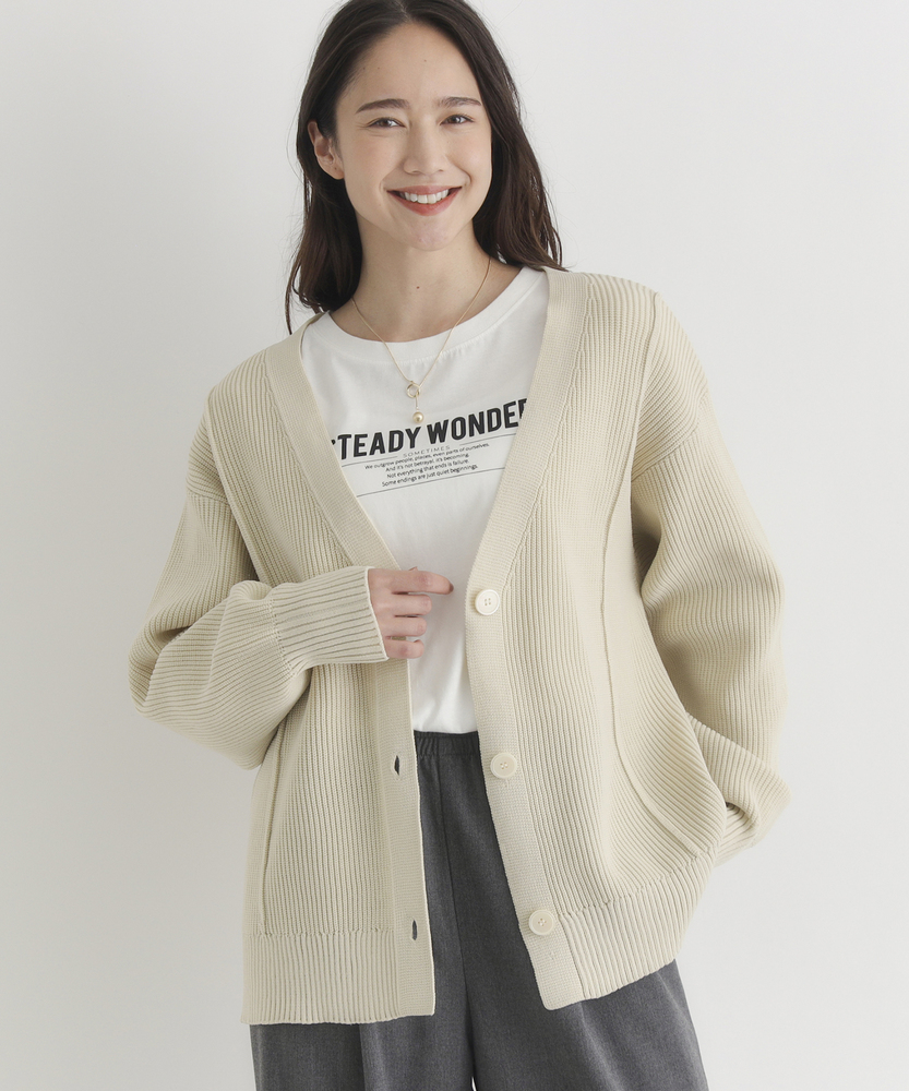 Right-on(近畿中国)の【体のラインを拾いにくい】畦編みニットカーディガン