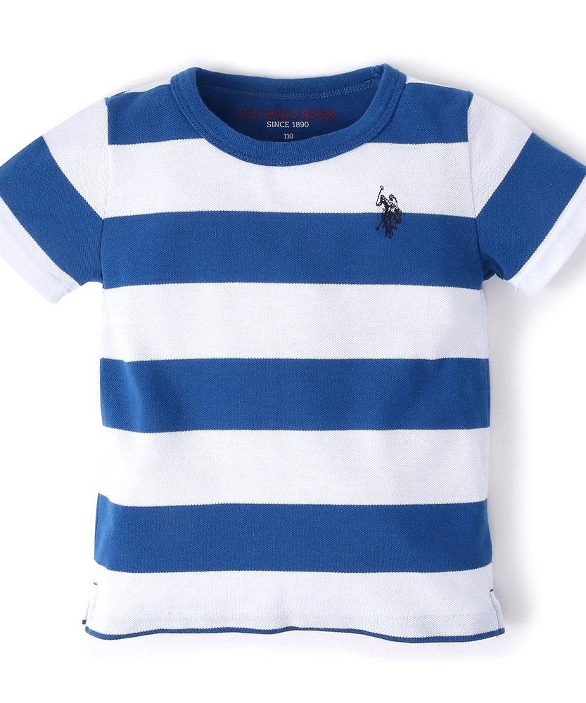 U.S.POLO ASSN ボーダー柄カノコ半袖Tシャツ キッズ ブルー