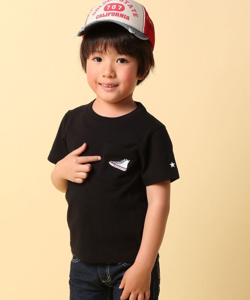 CONVERSE ポケット付Tシャツ キッズ ブラック