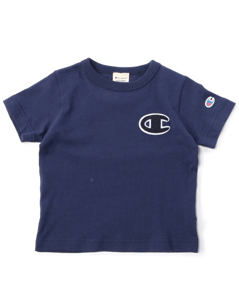 Champion サガラ刺繍ロゴTシャツ キッズ ネイビー