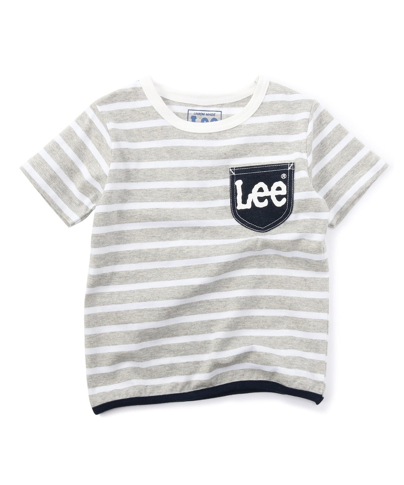 Lee 胸ポケット付きボーダーTシャツ キッズ グレー＊オフホワイト