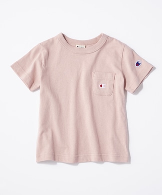 Champion ワンポイントポケット付きクルーネックTシャツ キッズ ライトピンク