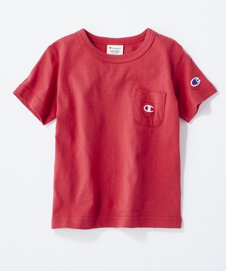 Champion ワンポイントポケット付きクルーネックTシャツ キッズ レッド