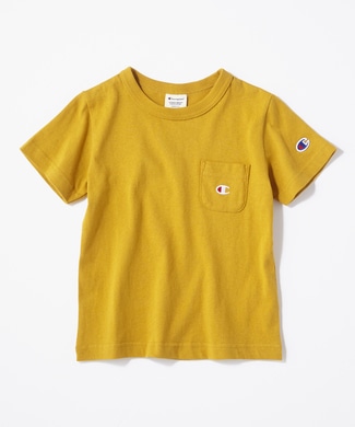 Champion ワンポイントポケット付きクルーネックTシャツ キッズ イエロー