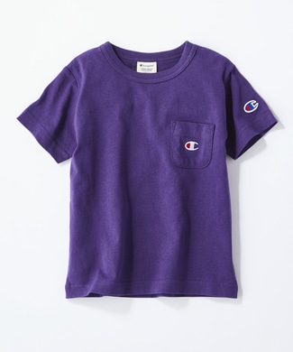 Champion ワンポイントポケット付きクルーネックTシャツ キッズ パープル