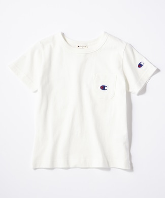 Champion ワンポイントポケット付きクルーネックTシャツ キッズ ホワイト