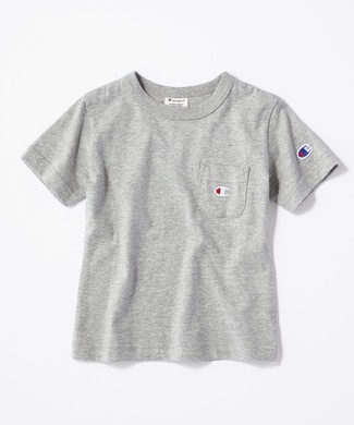 Champion ワンポイントポケット付きクルーネックTシャツ キッズ グレー