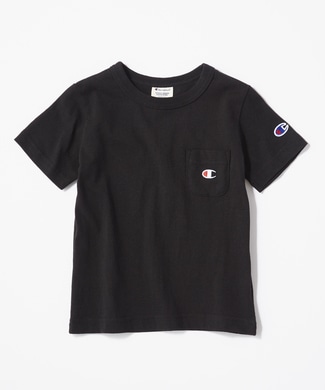 Champion ワンポイントポケット付きクルーネックTシャツ キッズ ブラック