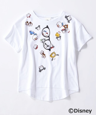 DISNEY ツムツムメガネプリントTシャツ キッズ オフシロ