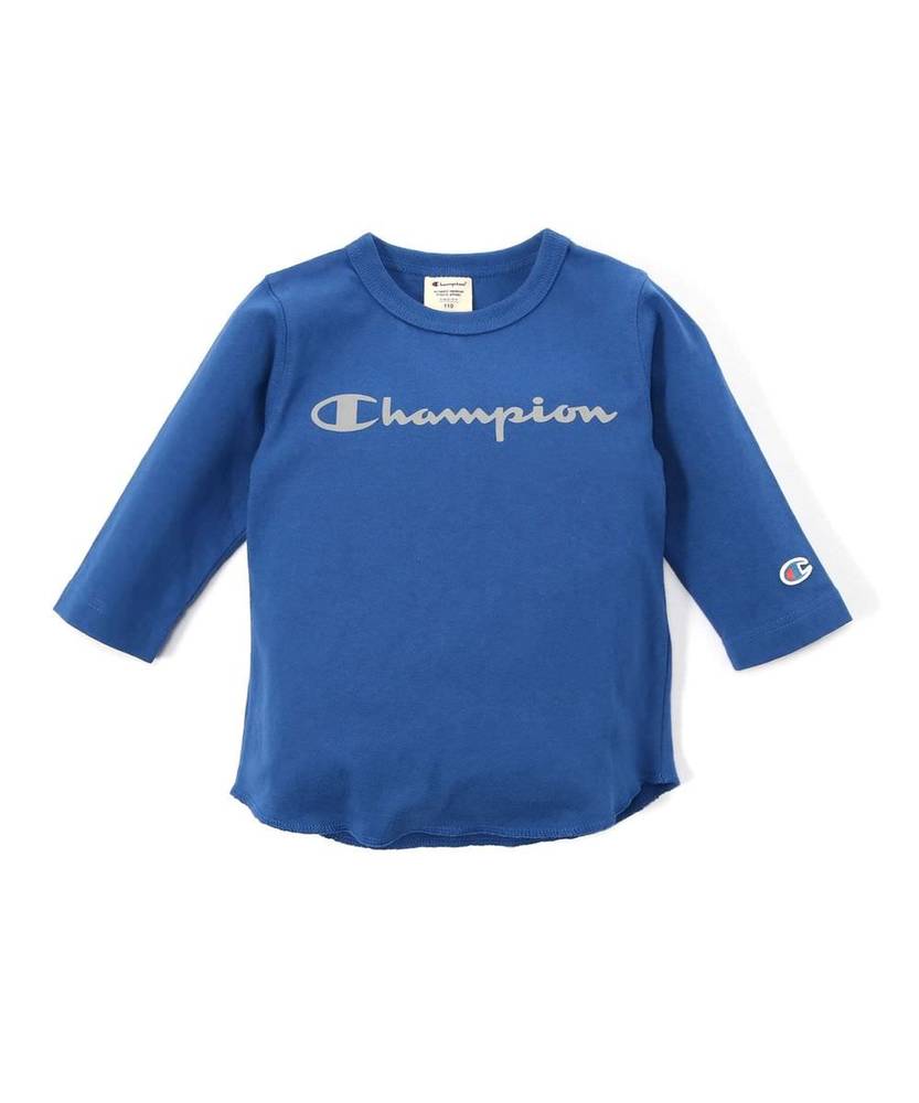 Champion フロントロゴ7分袖Tシャツ キッズ ブルー