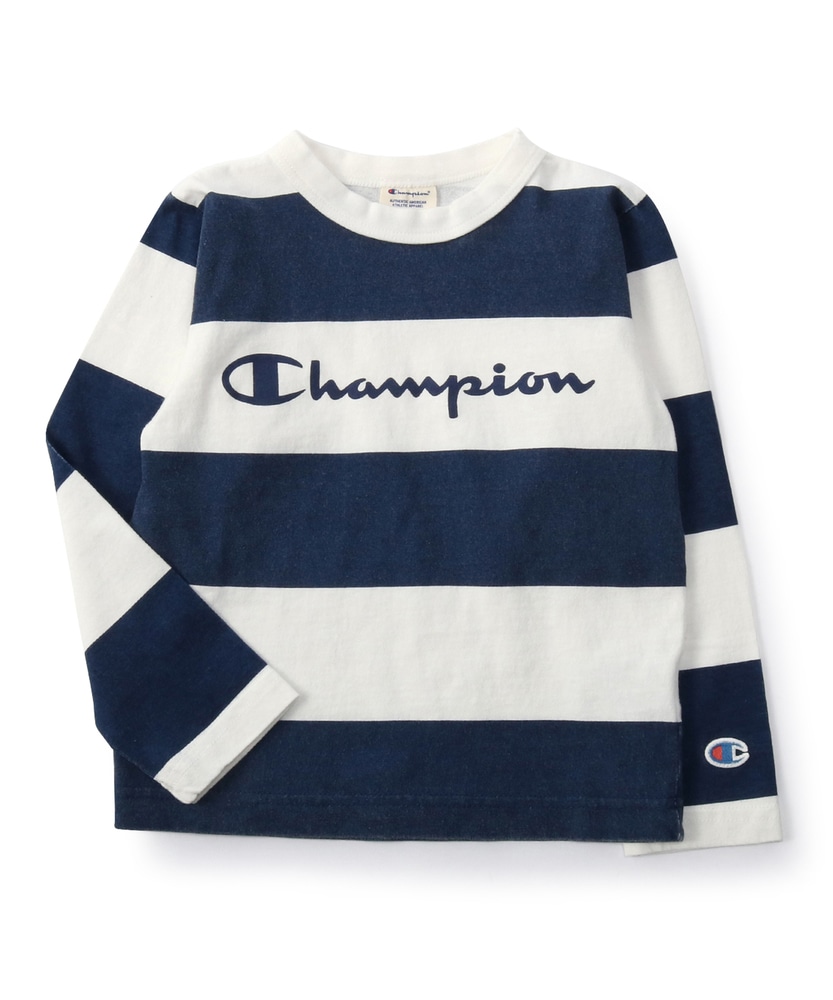 Champion ボーダー長袖Tシャツ キッズ ネイビー*オフホワイト