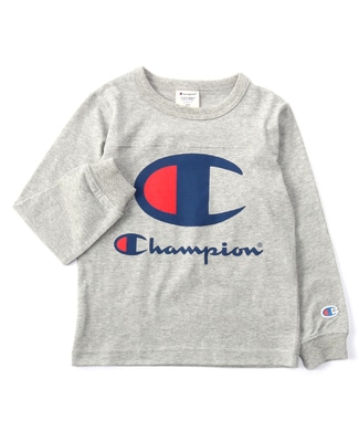 Champion BIGロゴプリント長袖Tシャツ キッズ グレー