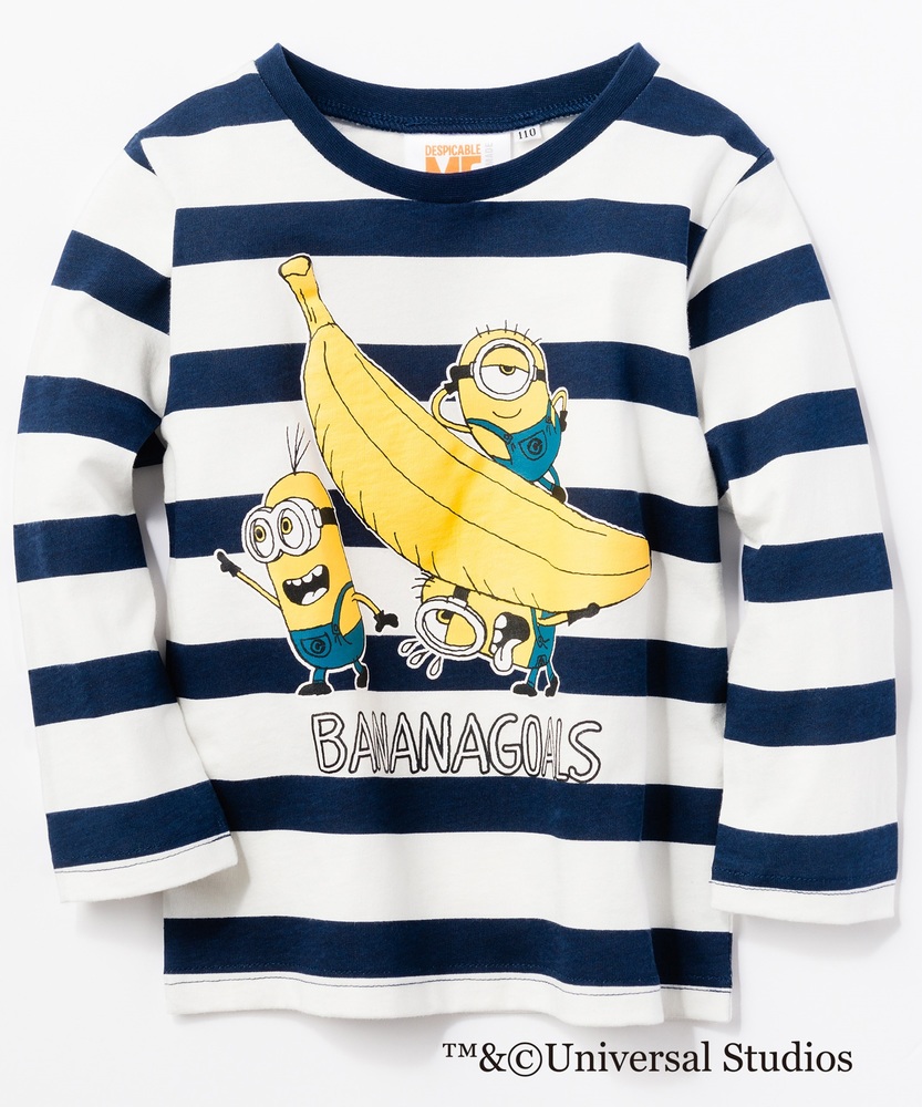 MINION 【WEB限定価格】発泡ボーダーロングスリーブTシャツ キッズ ネイビー＊オフホワイト