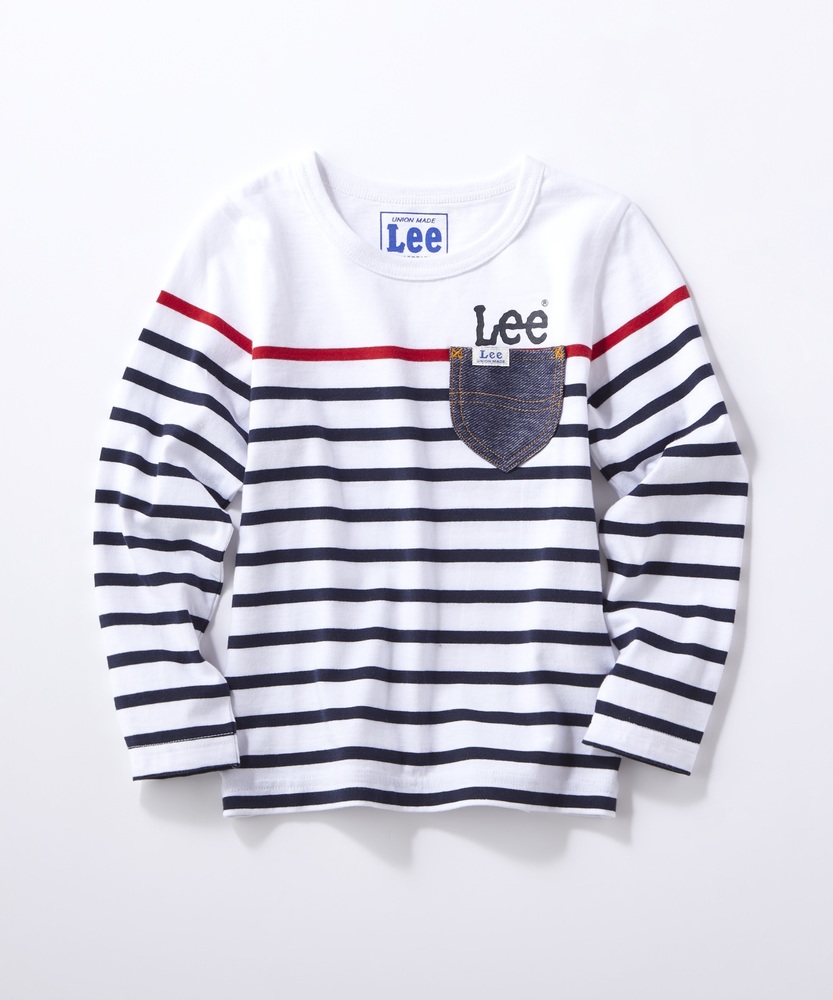 Lee ボーダーポケットロングTシャツ キッズ オフシロ