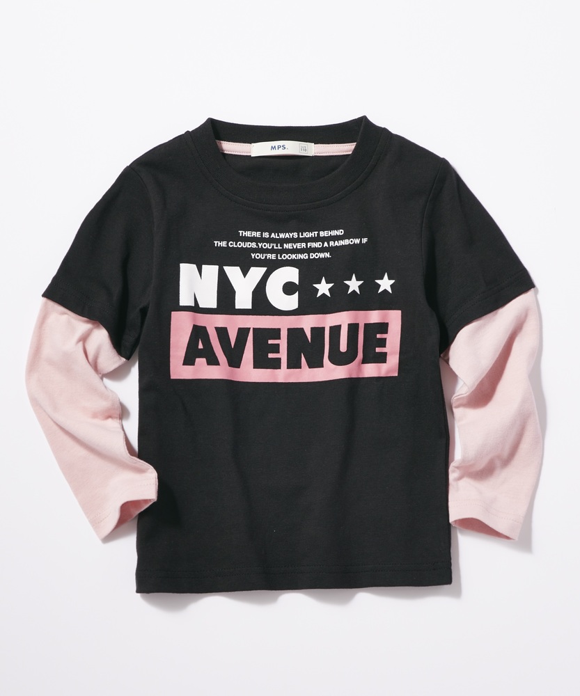 MPS ロゴフェイクレイヤードロングTシャツ キッズ ブラック