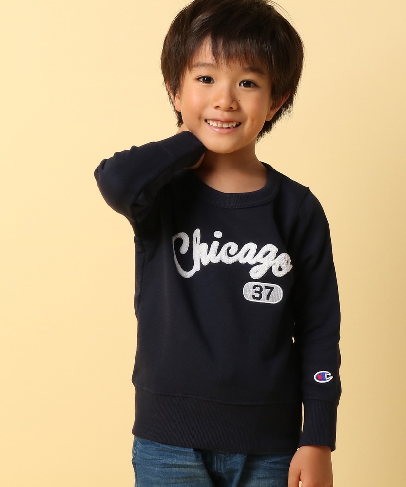 Champion 【WEB限定】サガラ刺繍スエットプルオーバー キッズ ネイビー