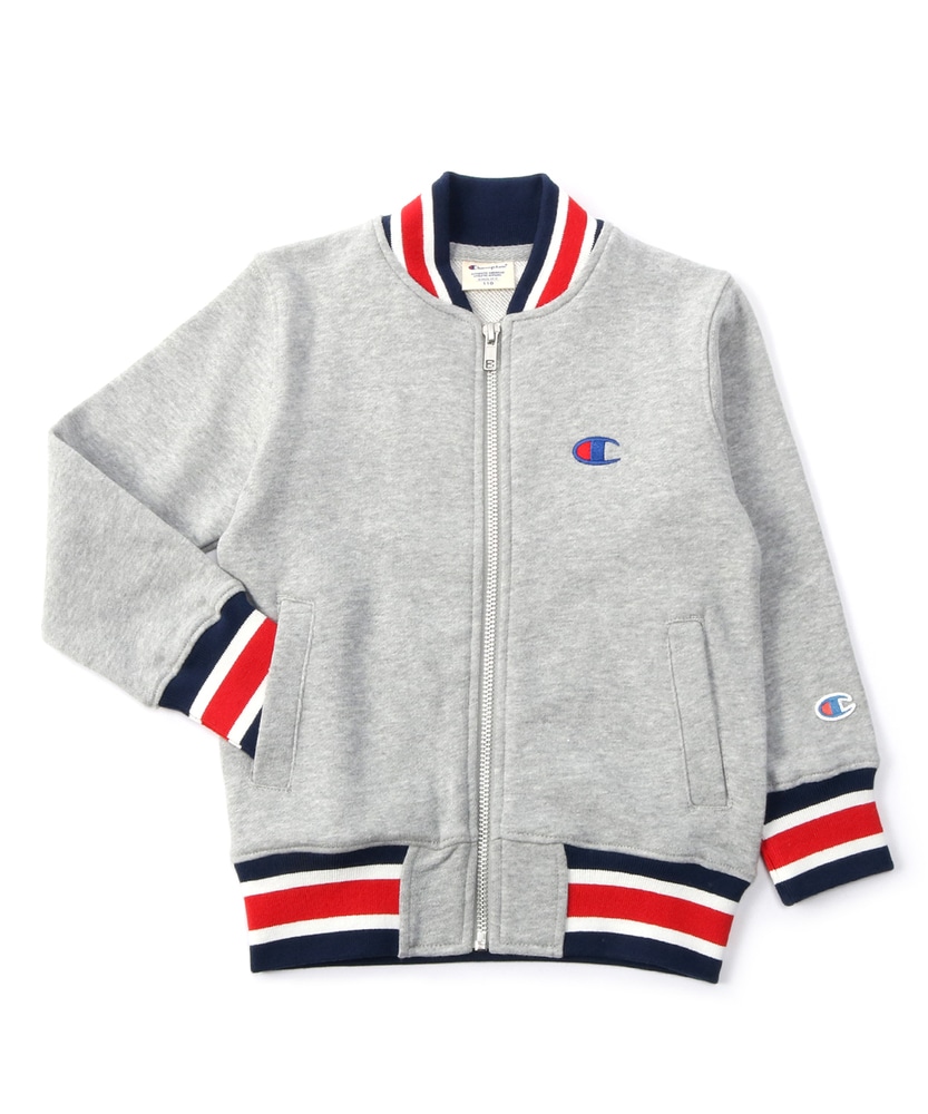 Champion ラインリブ付き長袖パーカー キッズ グレー