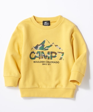 CAMP7 カモフラロゴクルーネックスウェット キッズ ダークイエロー